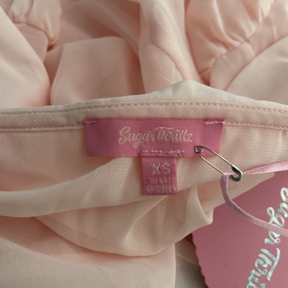 Sugar Thrillz Dolls Kill Pink Sheer Long Sleeve Button Down Shirt Too‎ Blouse XS - Picture 3 of 7